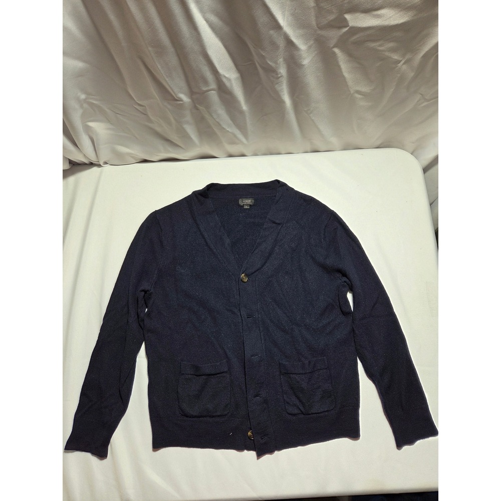 J.Crew Italian Merino Wool Cardigan Sweater Navy‎ Blue Shawl Collar Mens Large